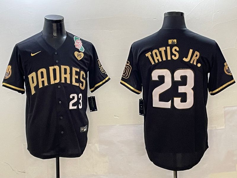 Men San Diego Padres #23 Tatis Jr Black Gold Fashion 2025 Nike MLB Jersey style 6